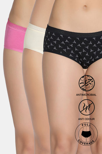 Buy Zivame Low Rise Full Coverage Hipster Panty  (Pack of 3) - Multicolor